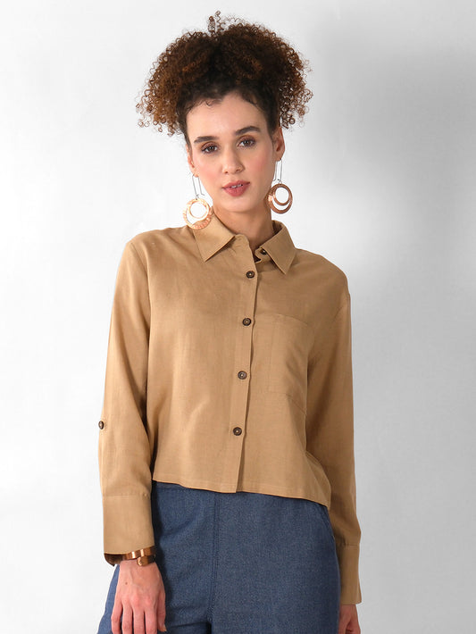 LIGHT BROWN BOXY SHIRT