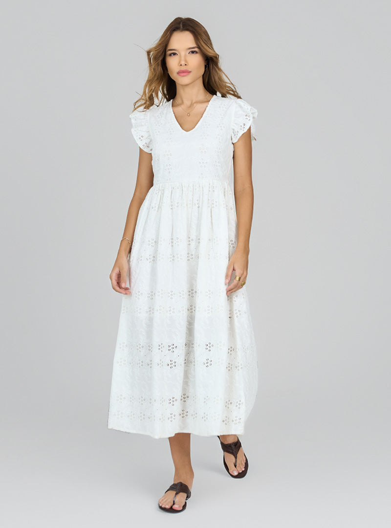 White Schiffli Midi Dress