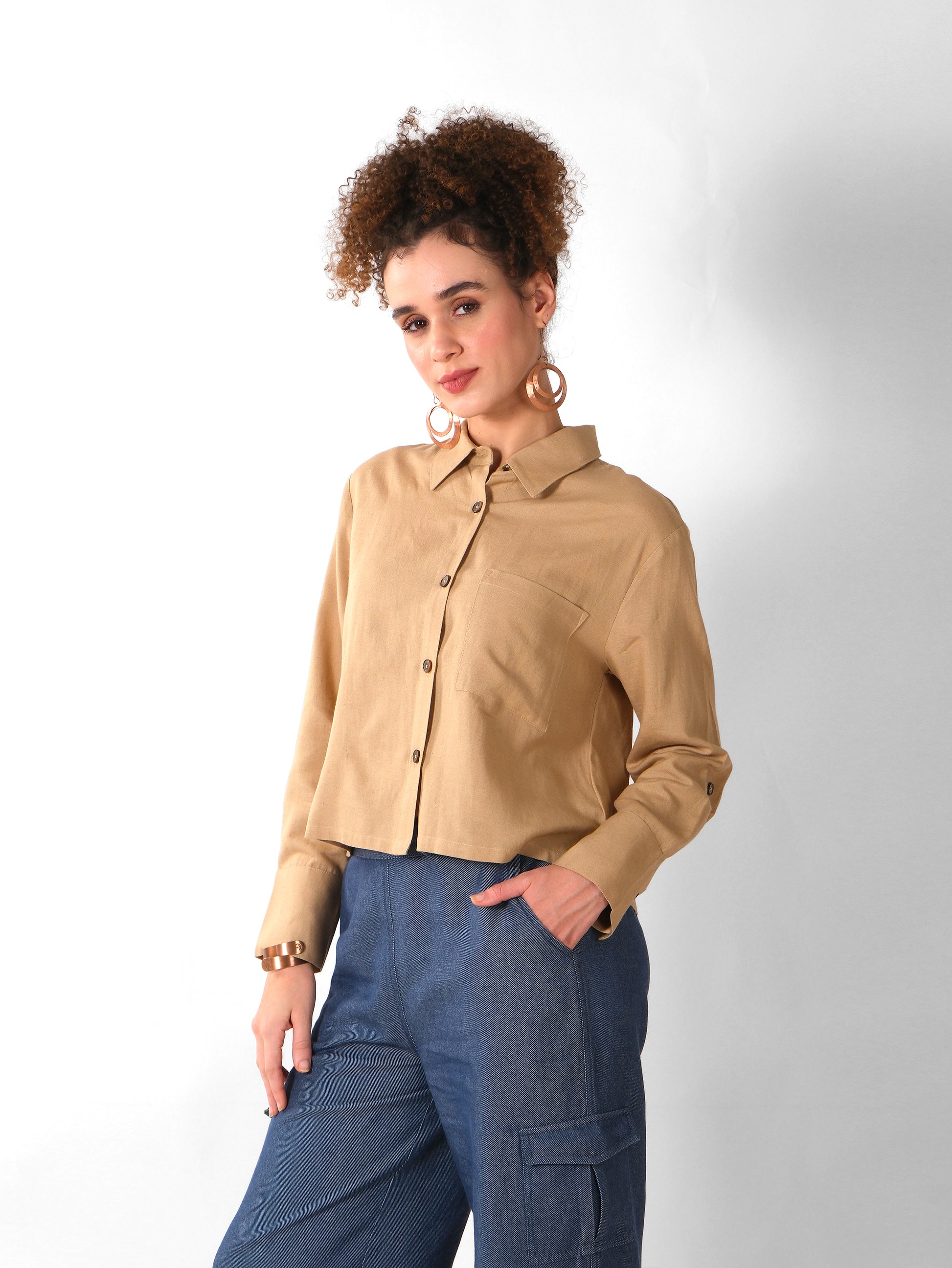 LIGHT BROWN BOXY SHIRT