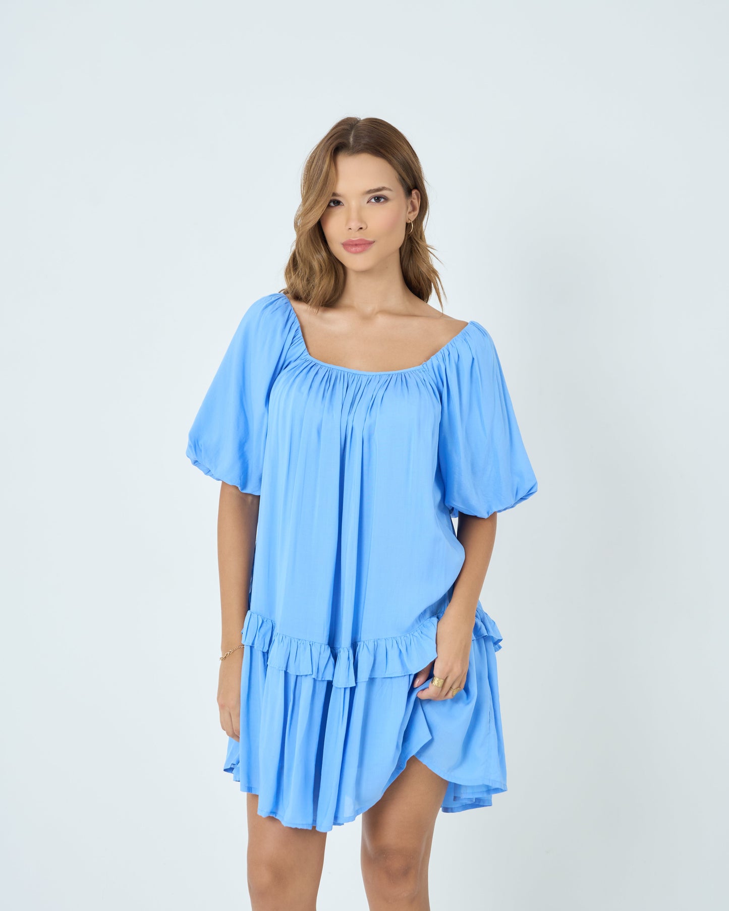 Powder Blue Ruffle Hem Short Dress