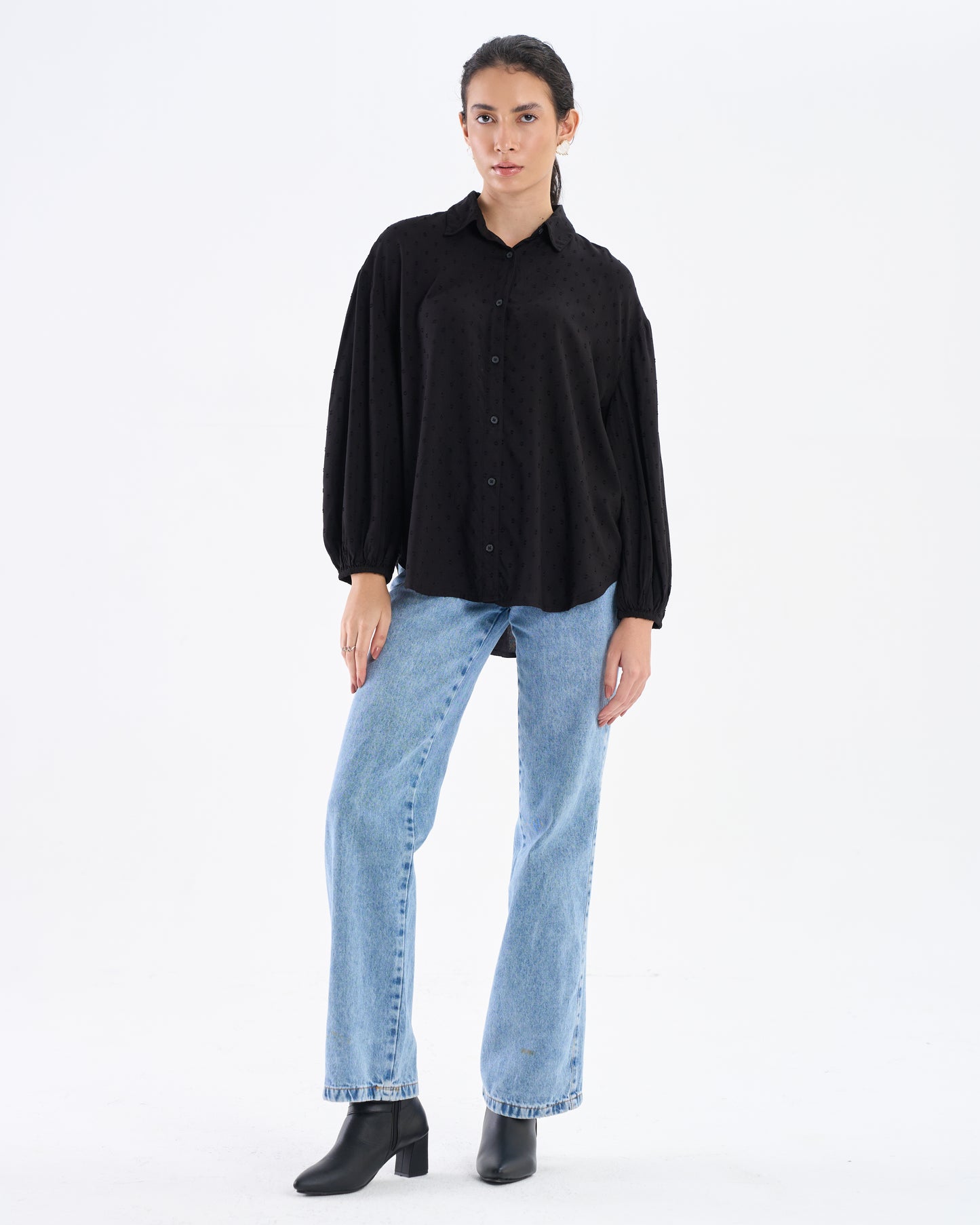 Black Dobby Textured Relaxed Shirt