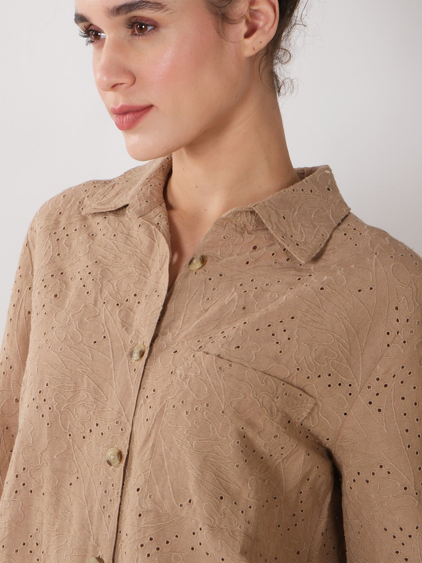 Light Brown Schiffli Shirt