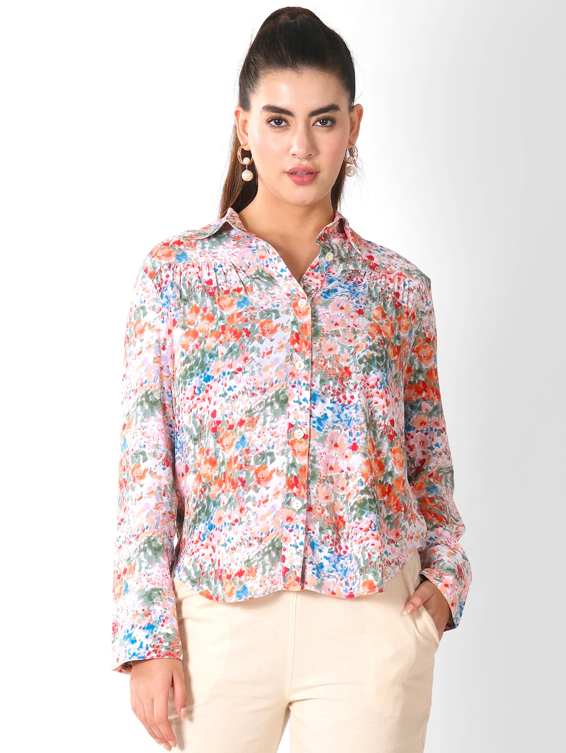 Multicolor Abstract Floral Printed Shirt