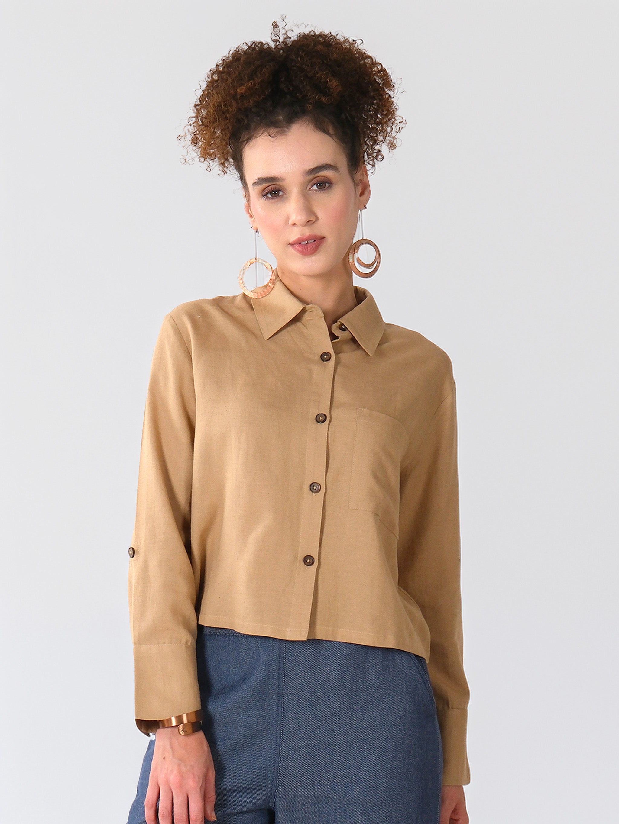 Chemise utilitaire en coton marron clair