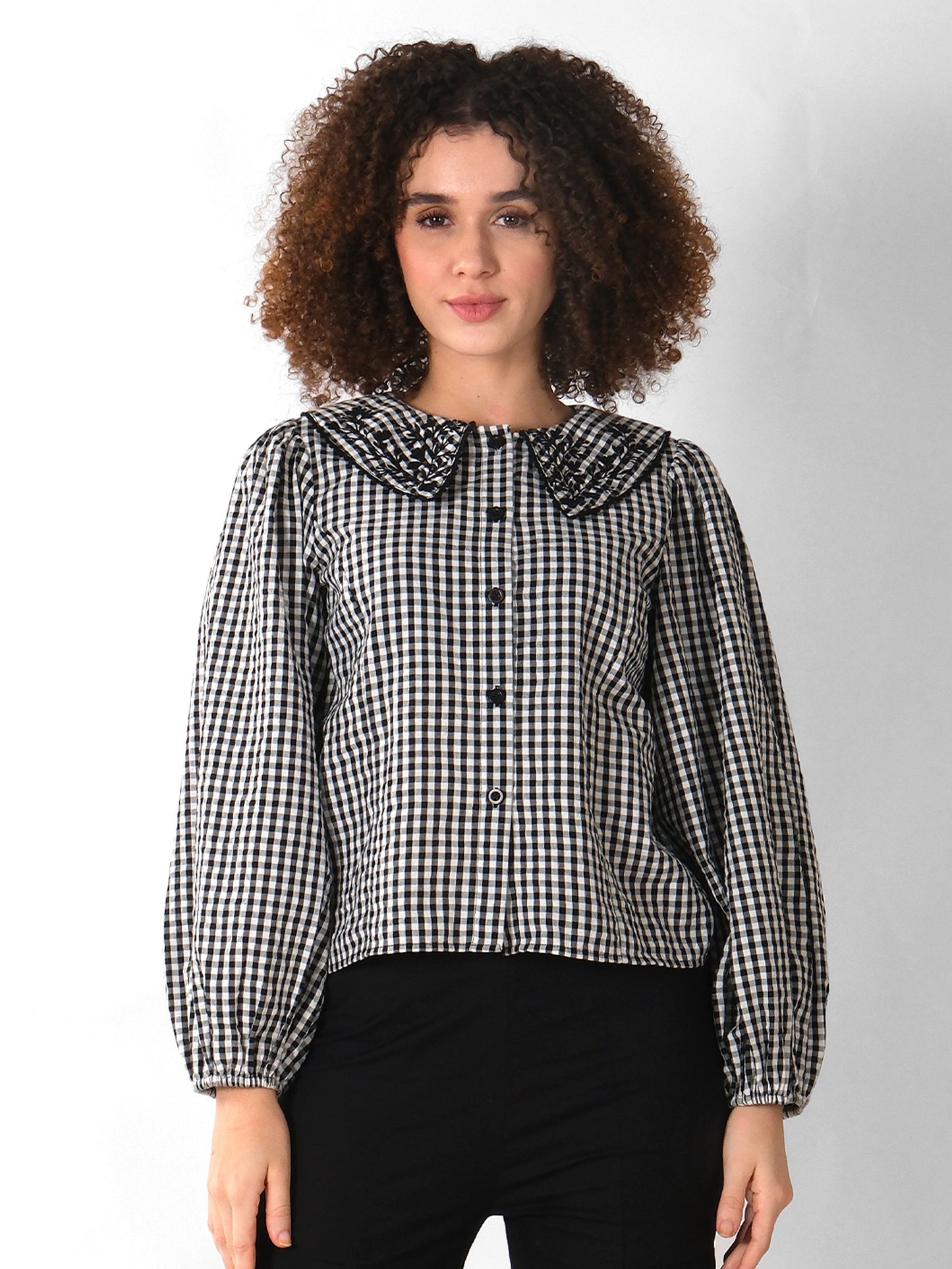 EMBROIDERED COLLAR CHECK SHIRT