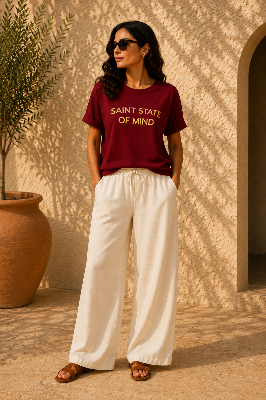 Women Maroon Typography Printed Pure Cotton Relaxed Fit Crew Neck T-Shirt