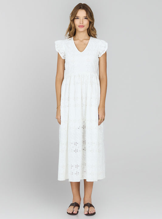 White Schiffli Midi Dress
