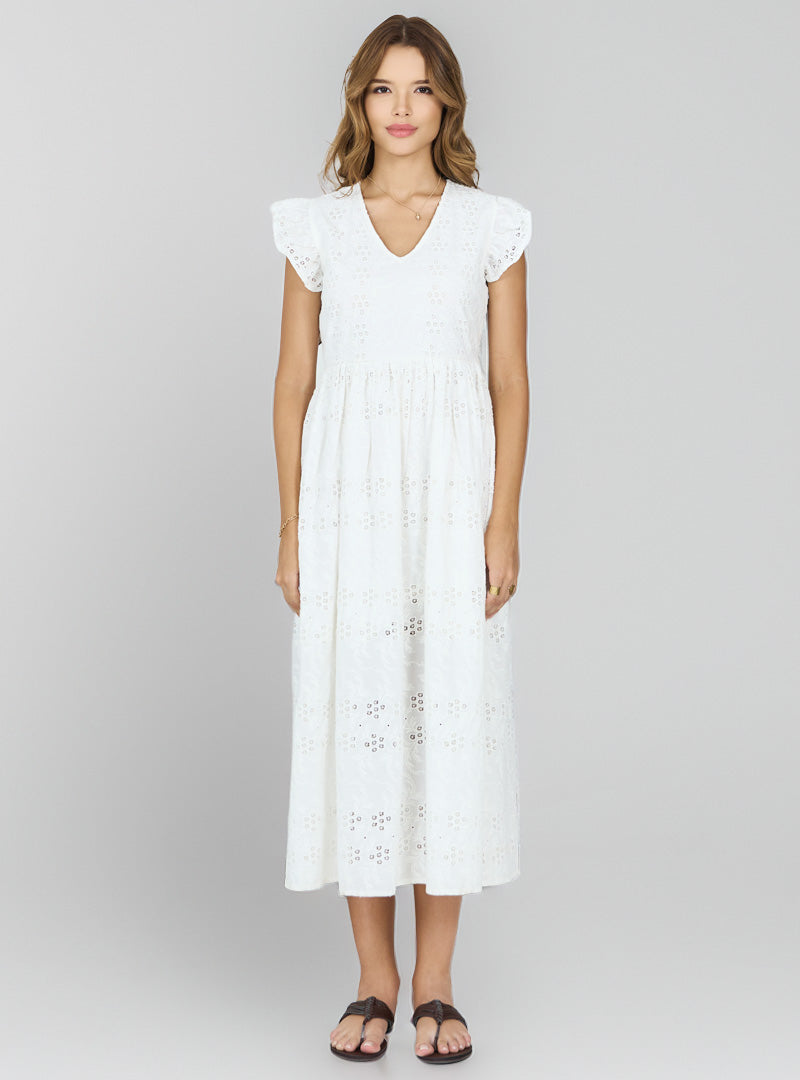 Robe midi blanche Schiffli