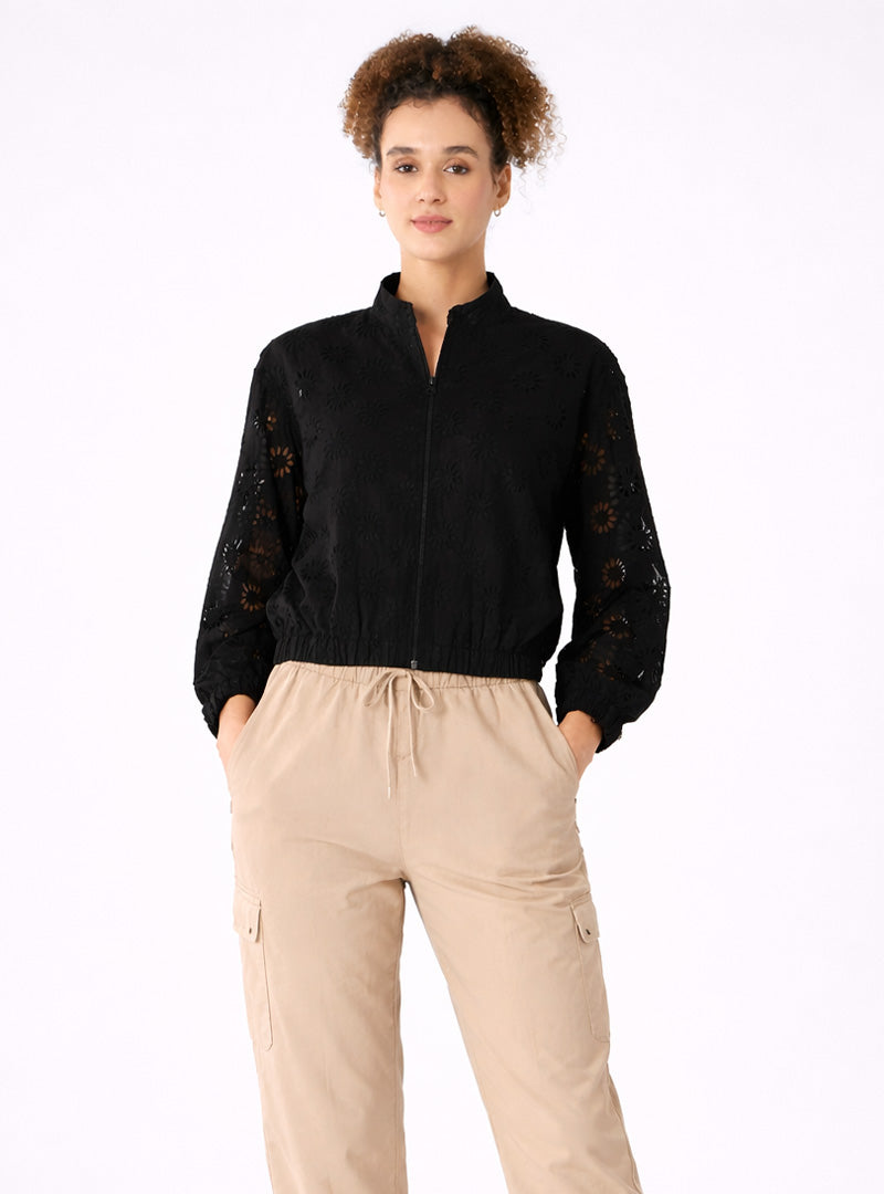 Veste bomber noire Schiffli