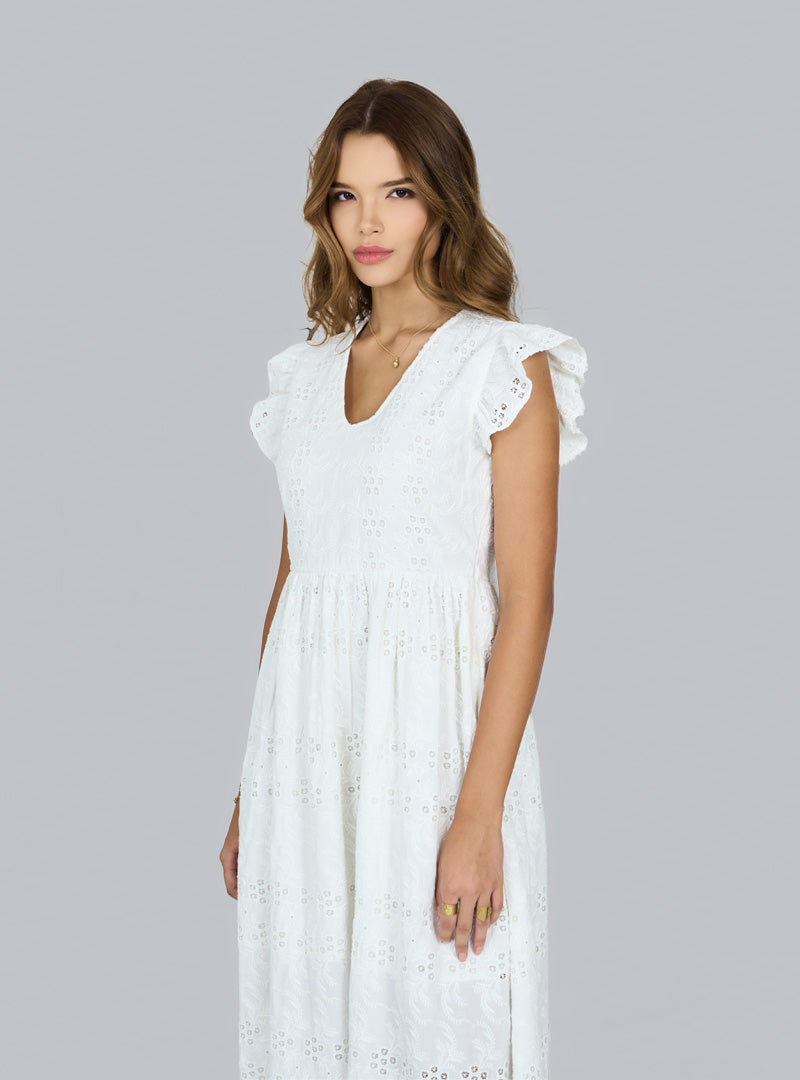 Robe midi blanche Schiffli