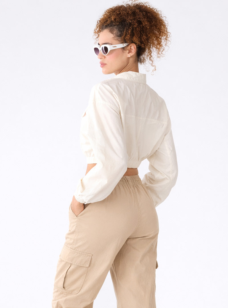Ivory Cropped Zip-Up Jacket