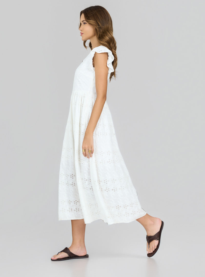 Robe midi blanche Schiffli