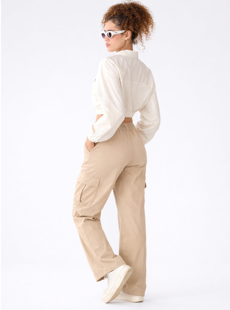 Ivory Cropped Zip-Up Jacket