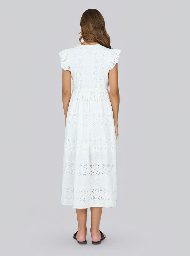 Robe midi blanche Schiffli