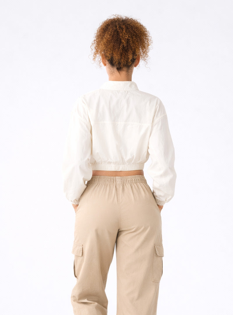 Ivory Cropped Zip-Up Jacket