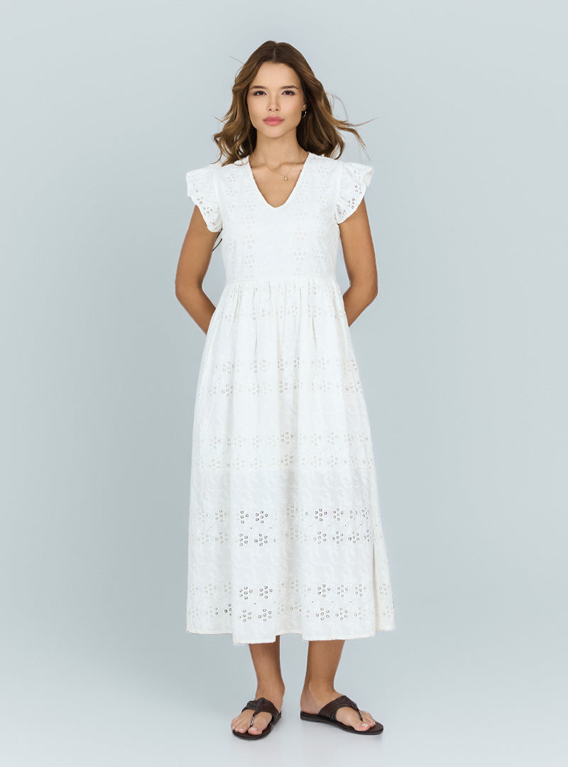Robe midi blanche Schiffli