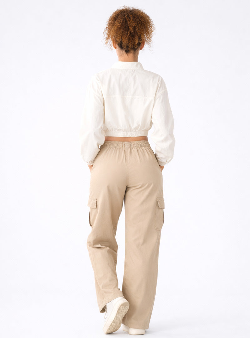 Ivory Cropped Zip-Up Jacket