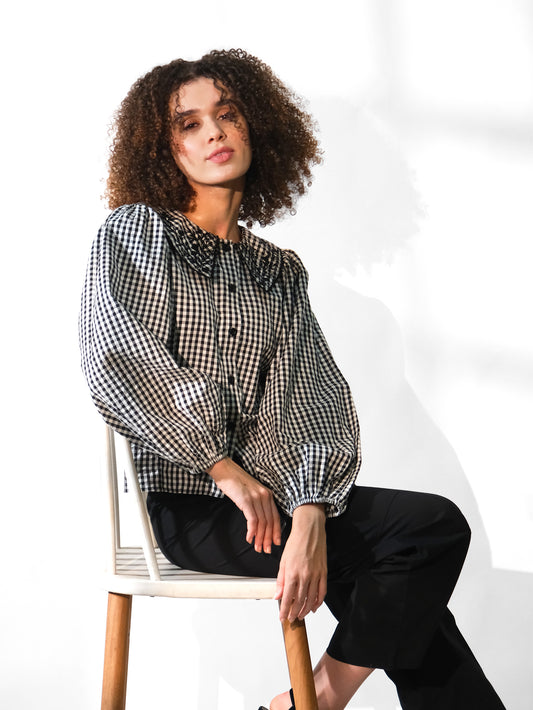 EMBROIDERED COLLAR CHECK SHIRT