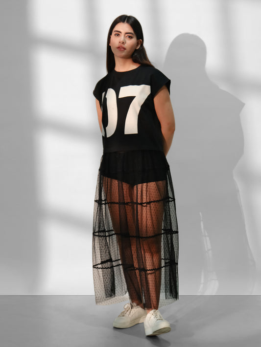 BLACK NET SKIRT DRESS