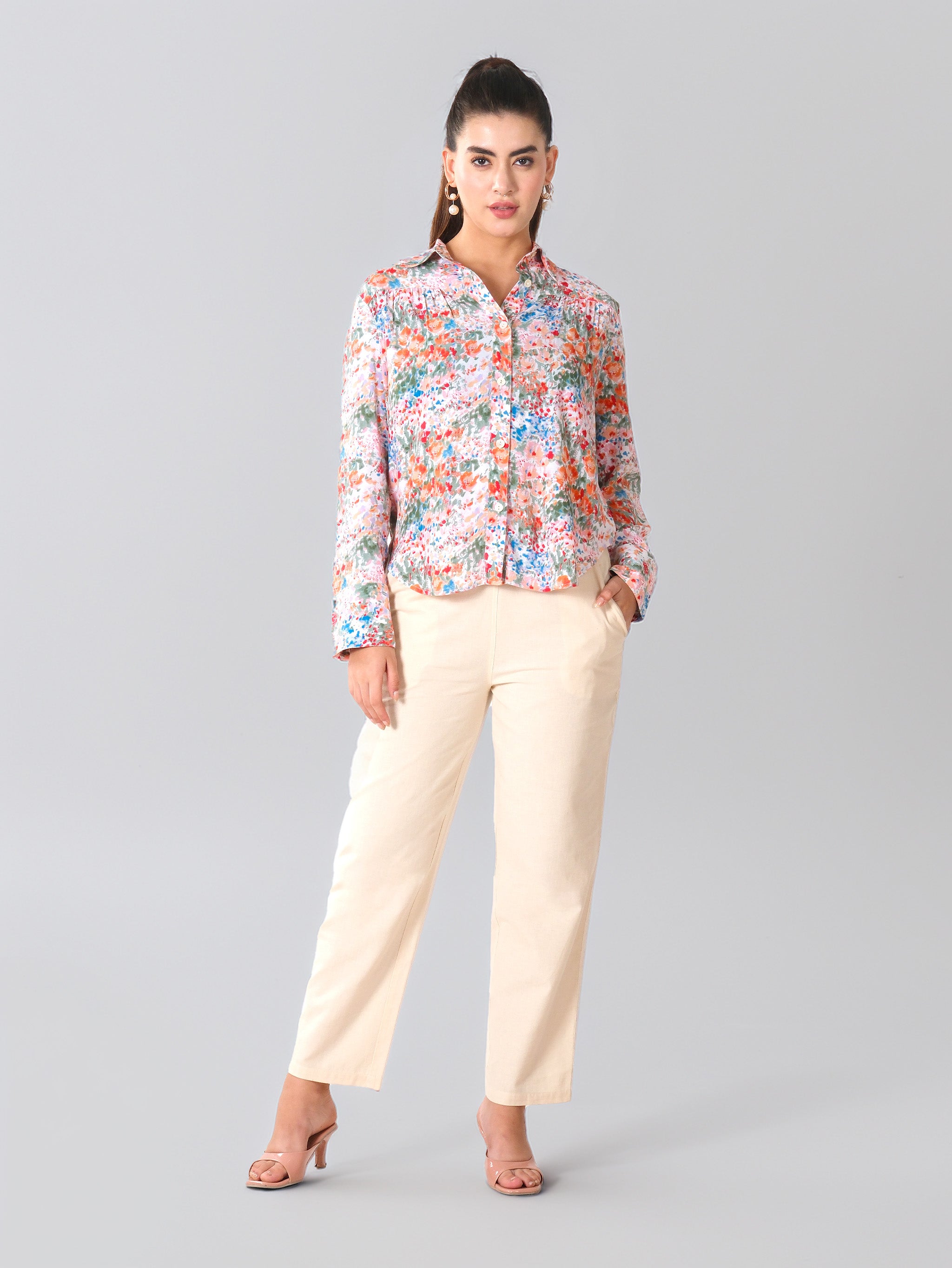 Chemise imprimée florale abstraite multicolore