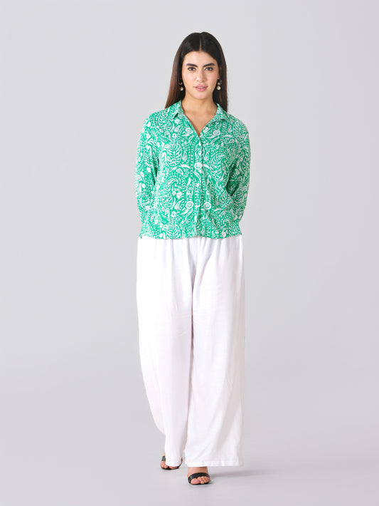 Green Paisley Printed Cotton Shirt