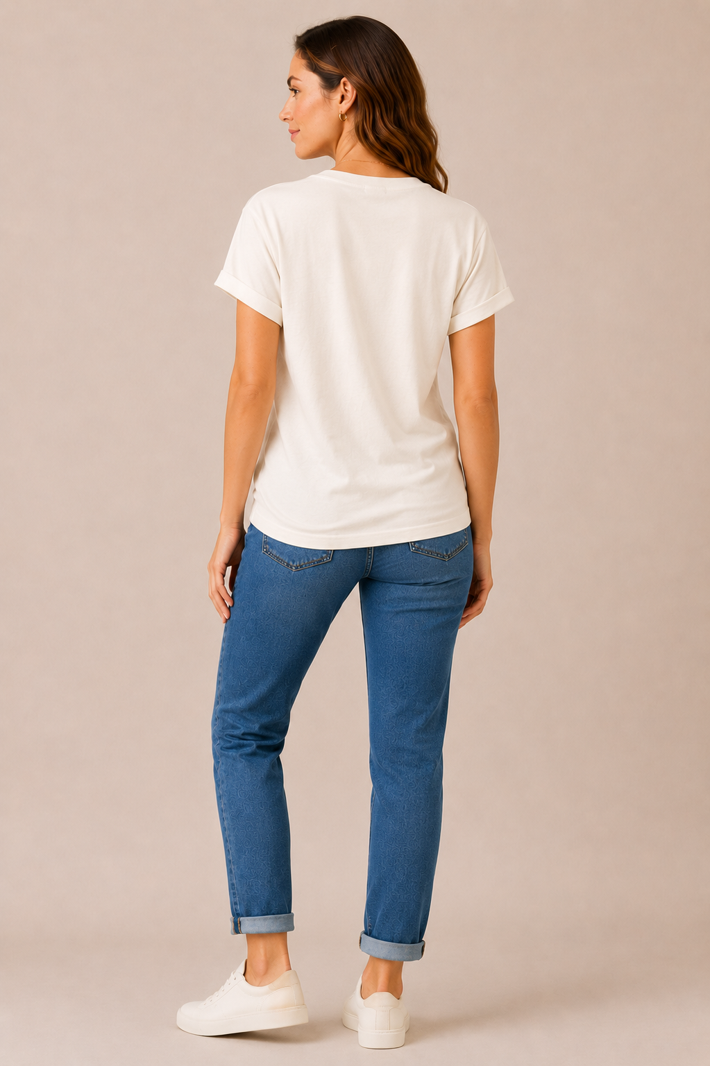 Women White Floral Printed Pure Cotton Relaxed Fit V-Neck T-shirt, saintly