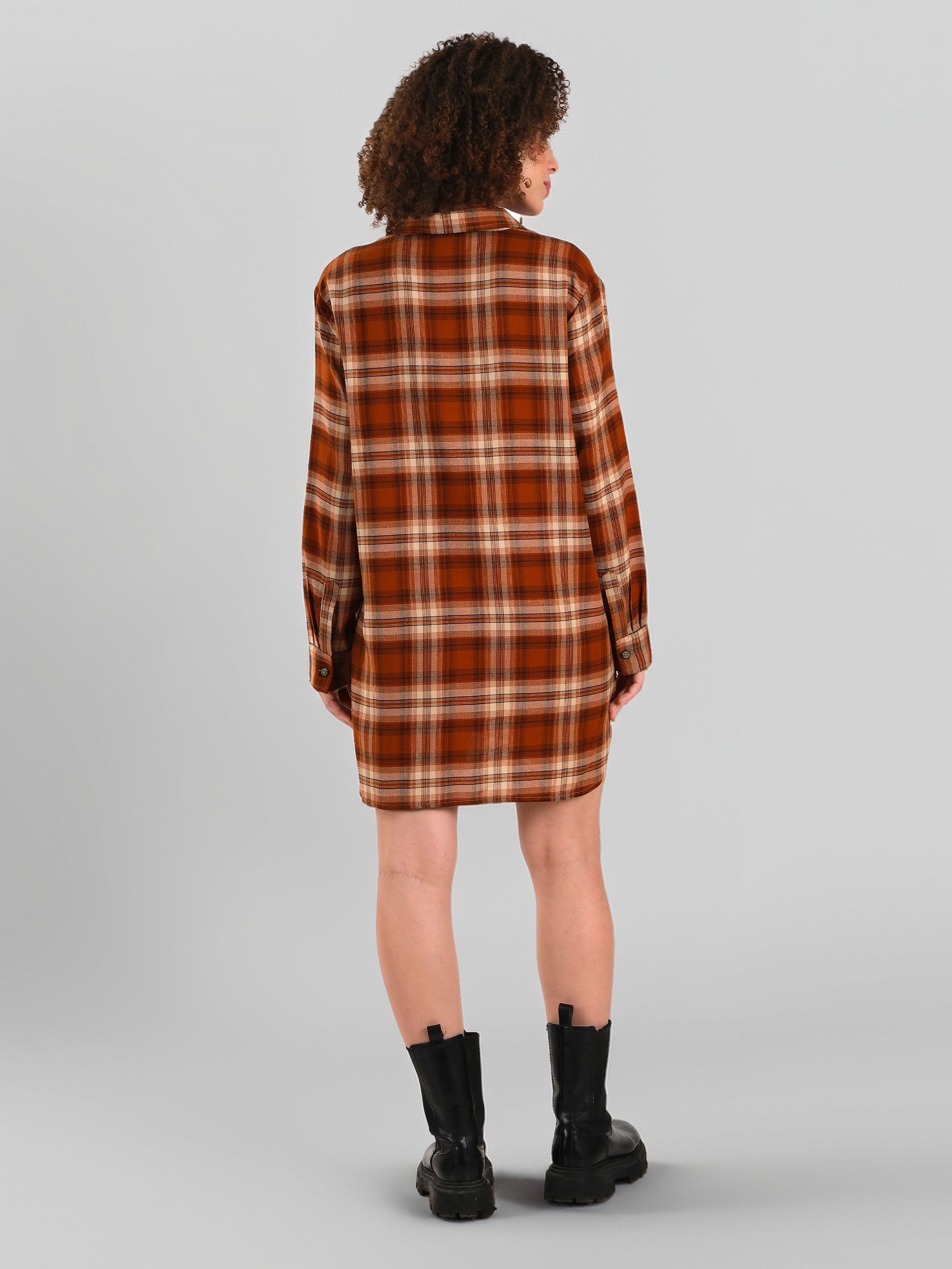 Rust Checked Flannel Shirt Dress