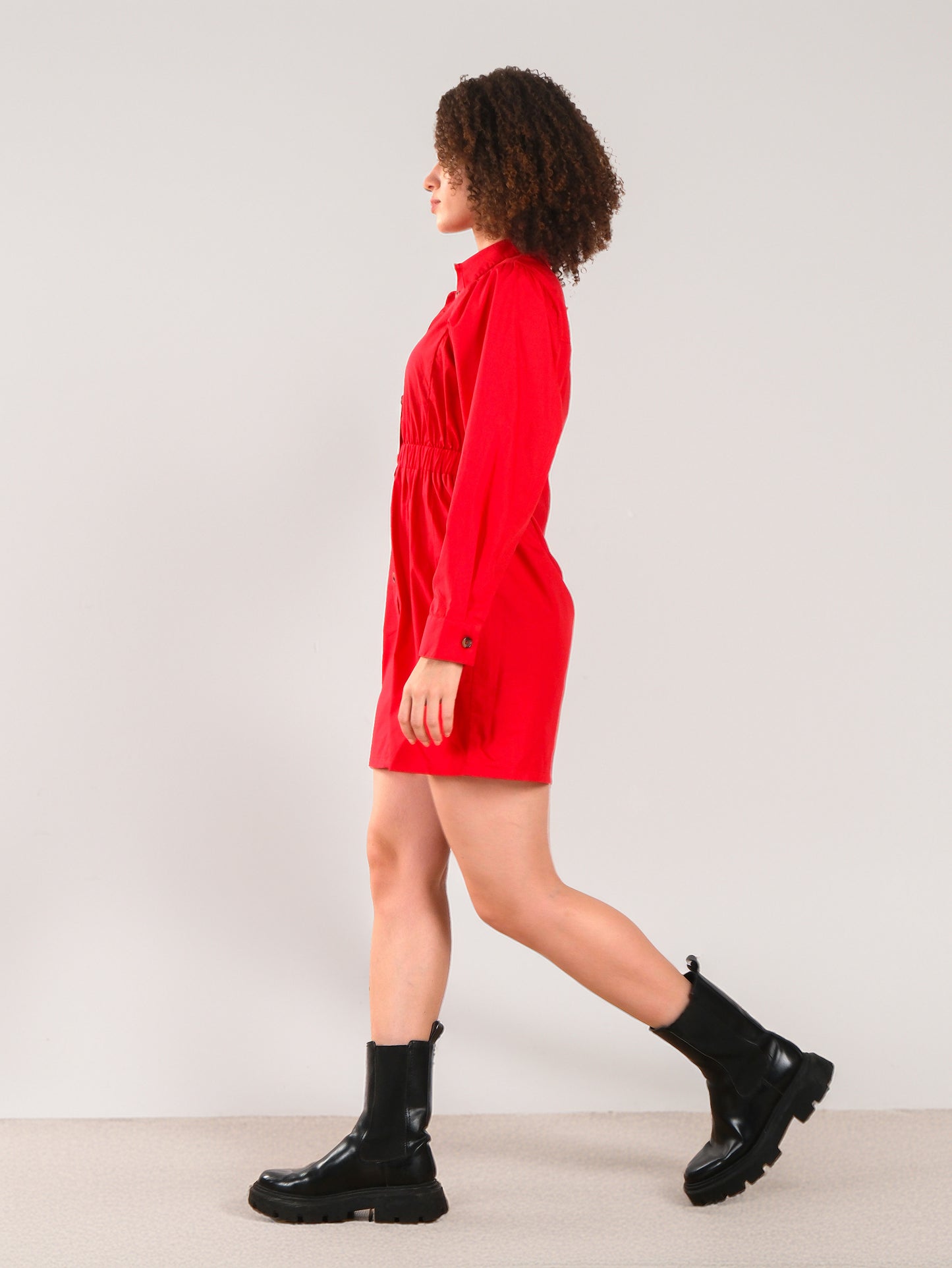 Red Button-Down Mini Dress