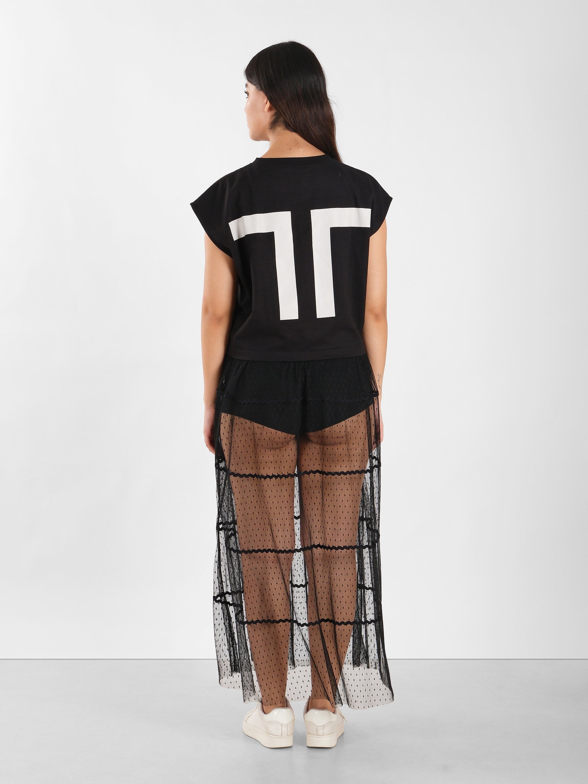 Black Mesh Overlay Jersey Dress