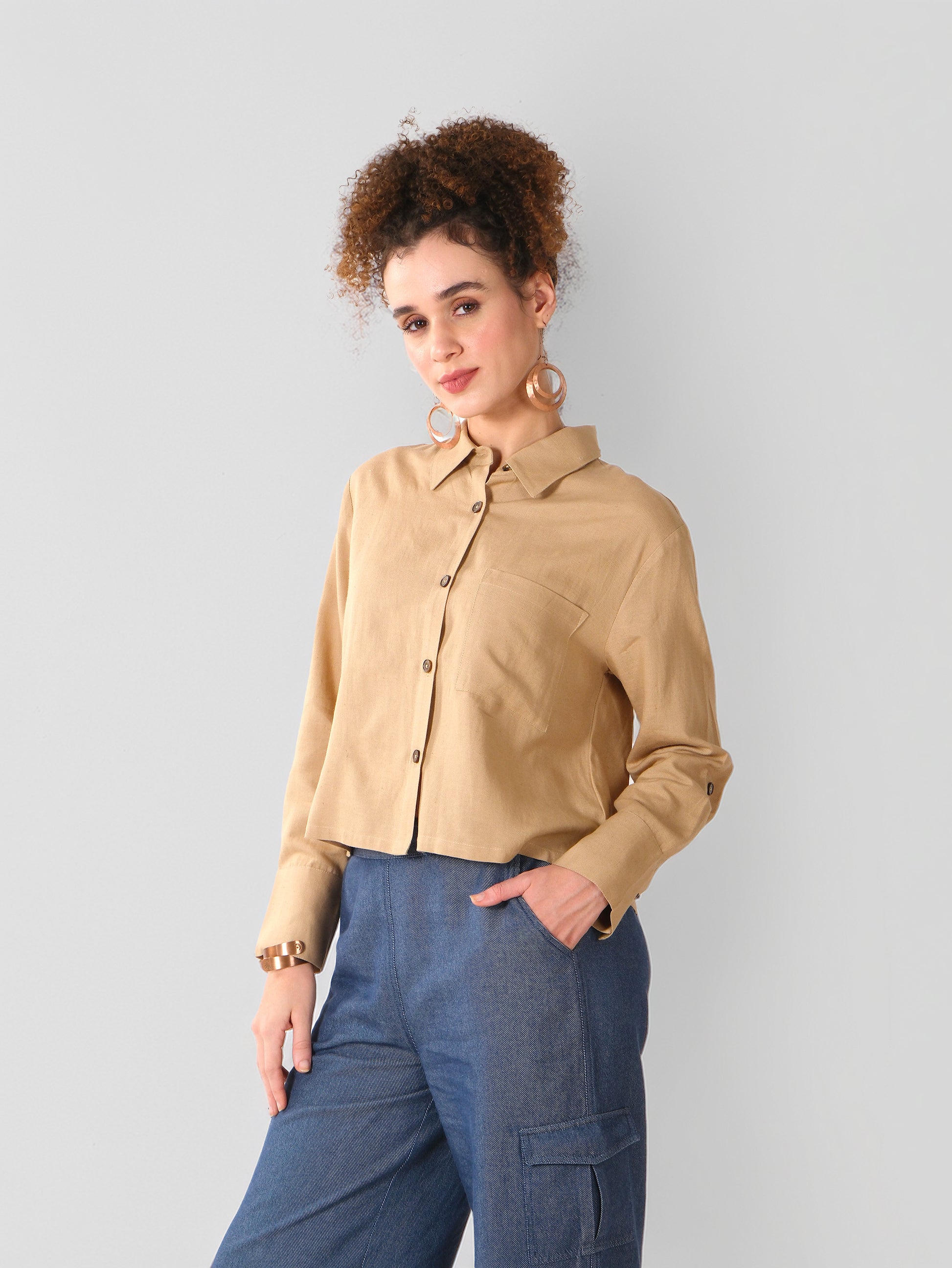 Light Brown Utility Cotton Shirt