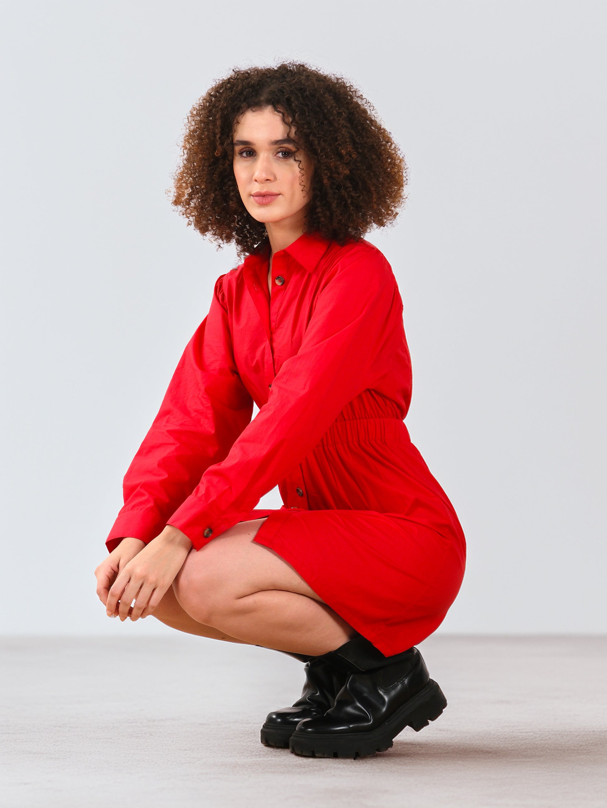 Red Button-Down Mini Dress