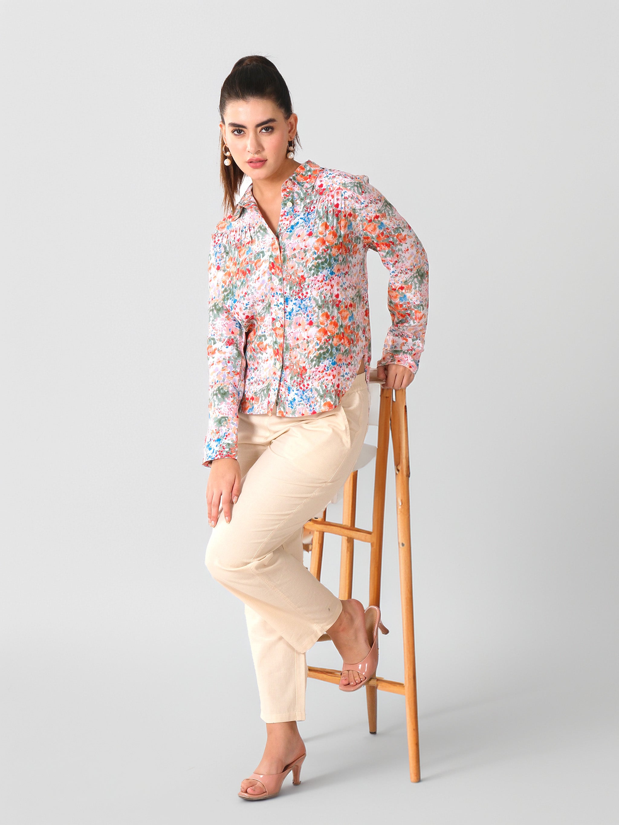 Chemise imprimée florale abstraite multicolore
