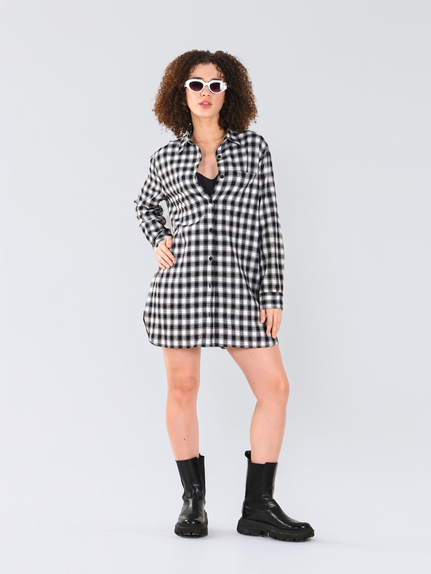 Monochrome Gingham Long Shirt