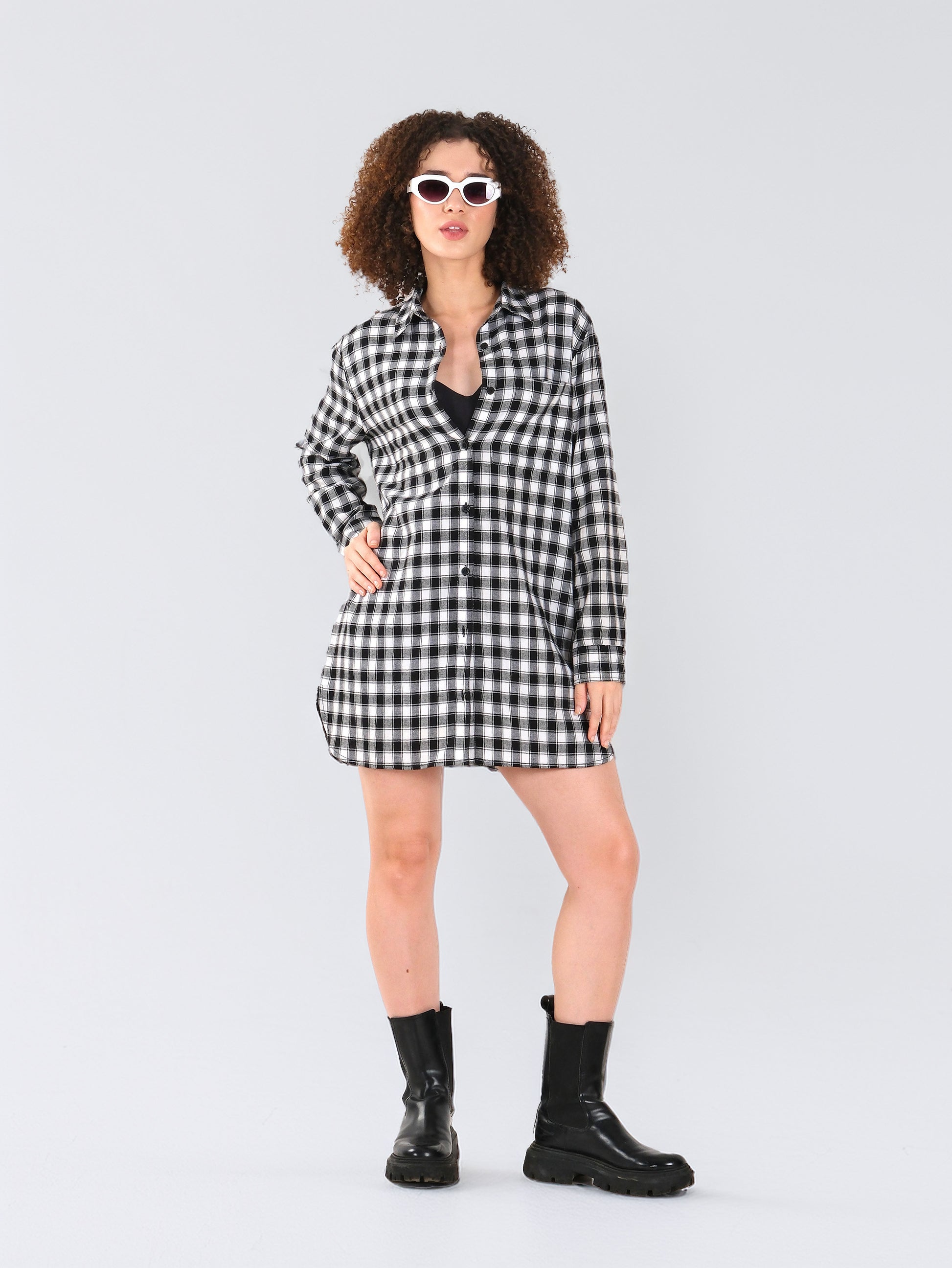 Monochrome Gingham Long Shirt