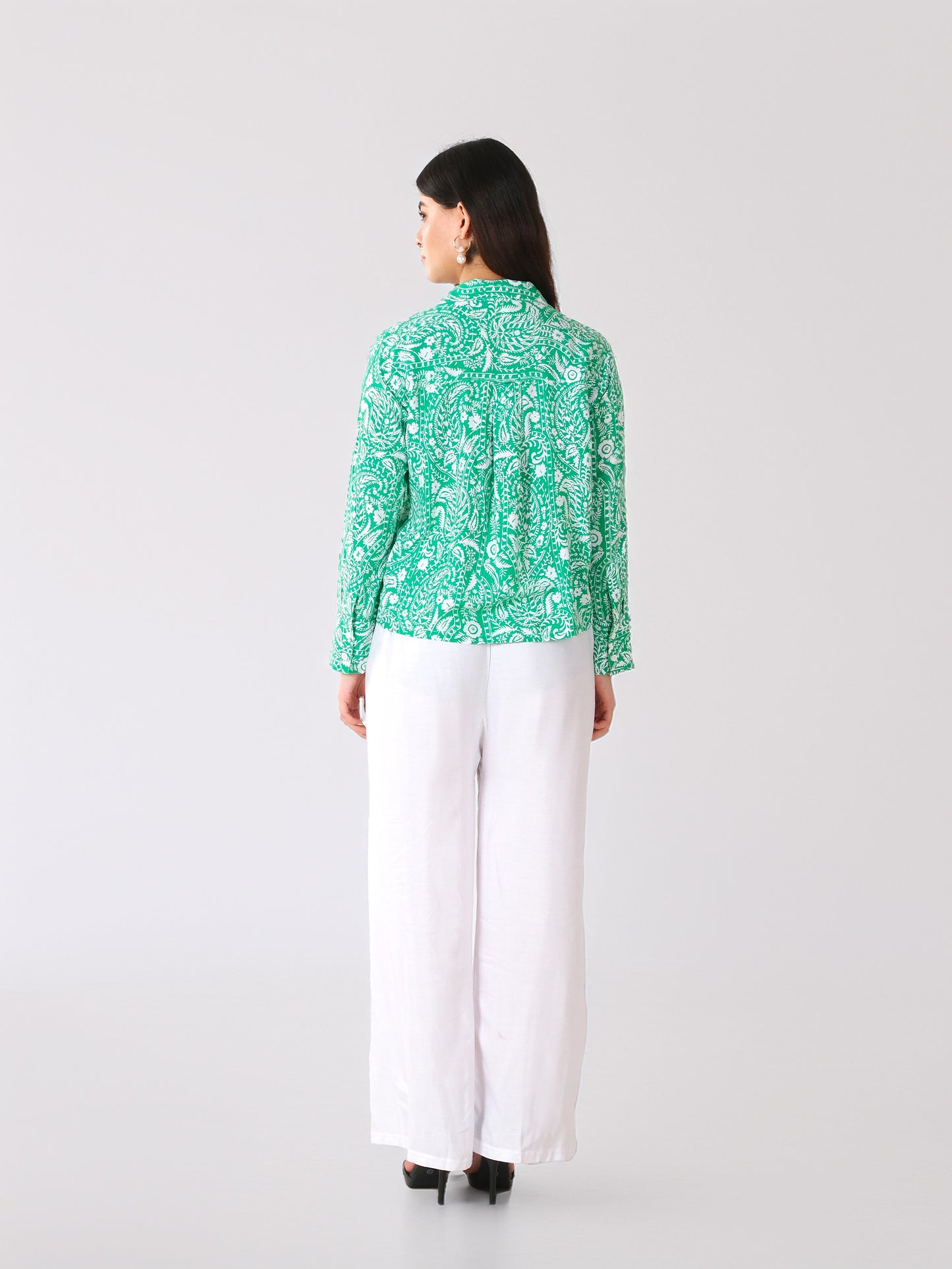 Chemise en coton imprimée à motifs cachemire verts