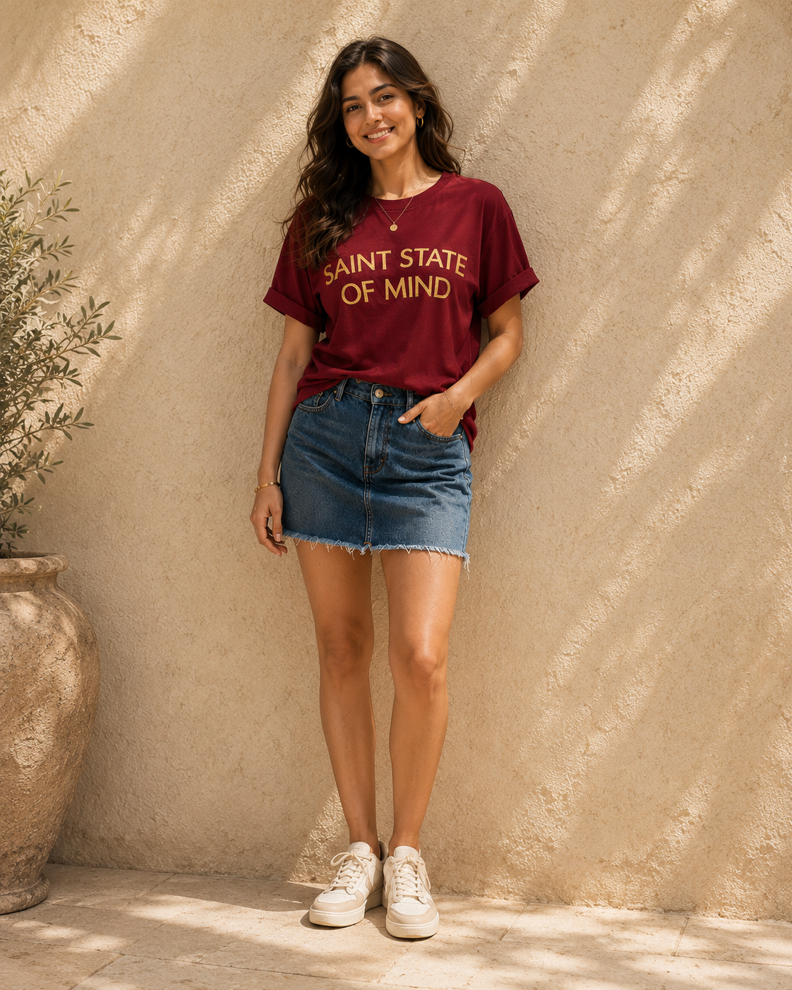 Women Maroon Typography Printed Pure Cotton Relaxed Fit Crew Neck T-Shirt