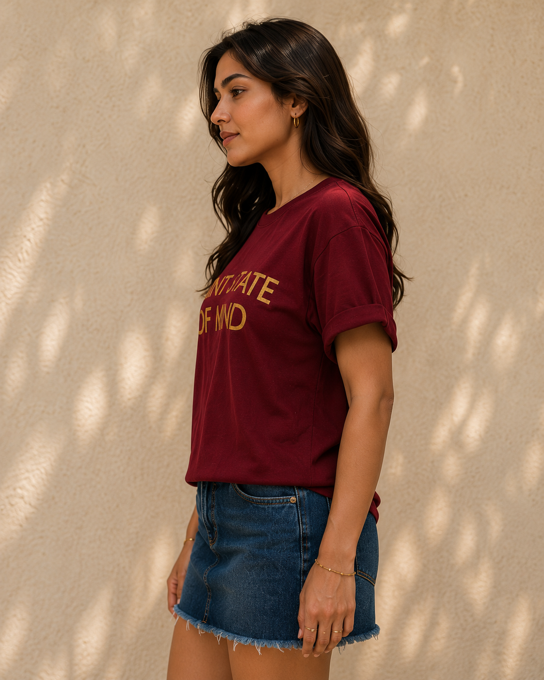 Women Maroon Typography Printed Pure Cotton Relaxed Fit Crew Neck T-Shirt