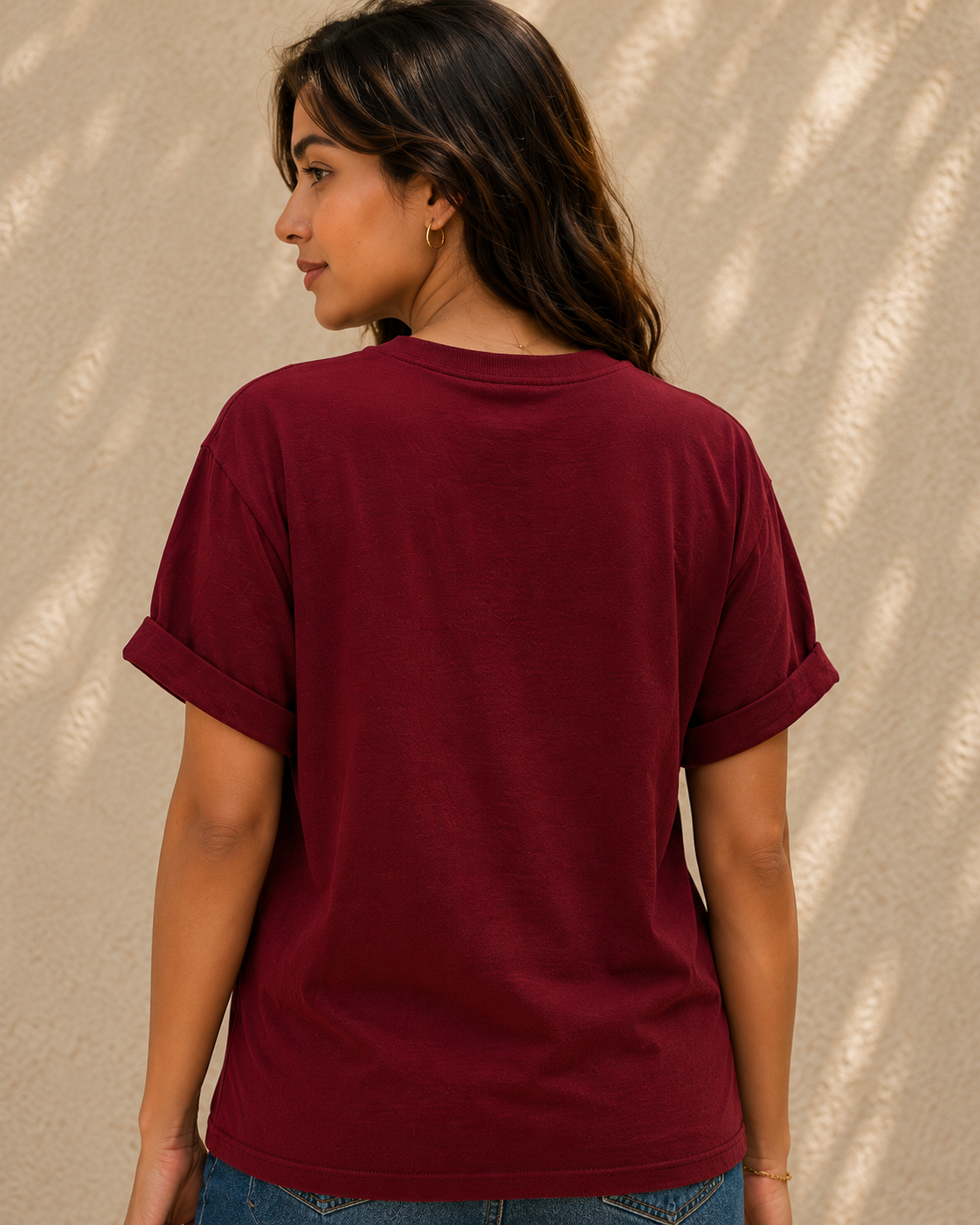 Women Maroon Typography Printed Pure Cotton Relaxed Fit Crew Neck T-Shirt
