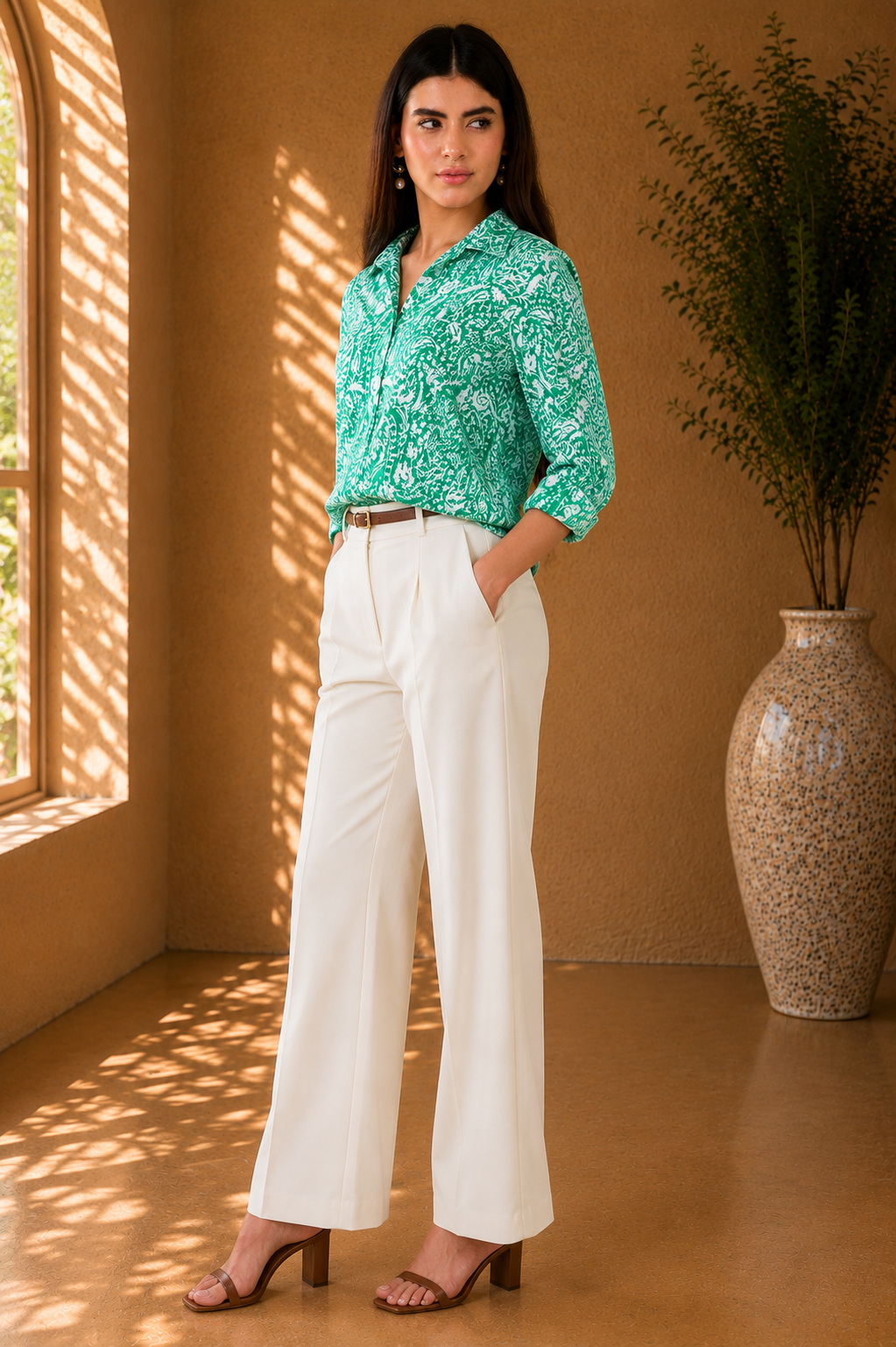 Green Paisley Printed Cotton Shirt