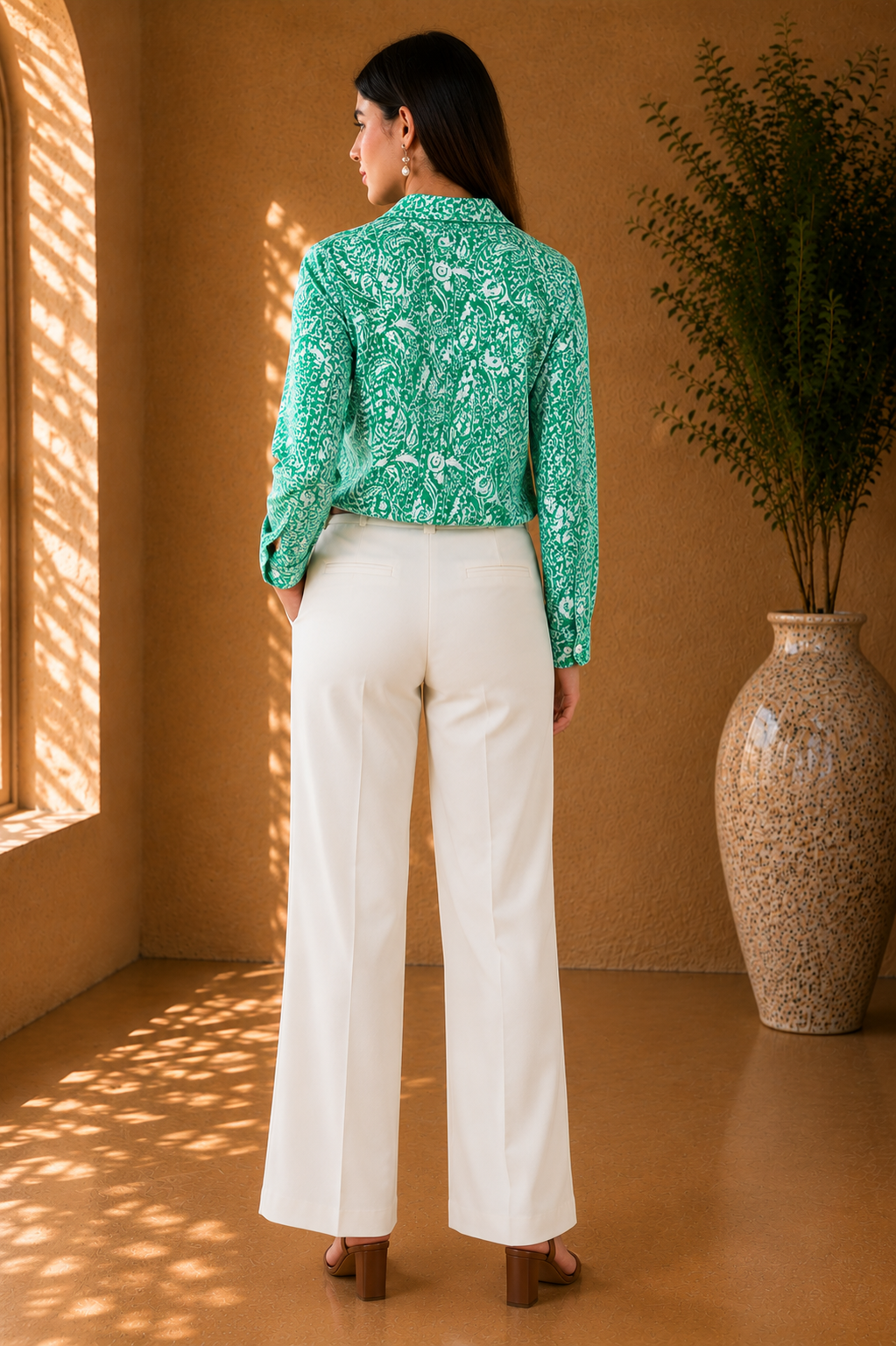 Green Paisley Printed Cotton Shirt