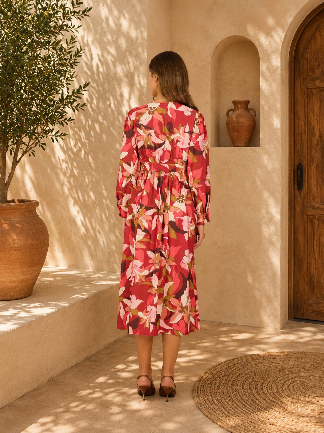 Abstract Floral Printed Midi Dress