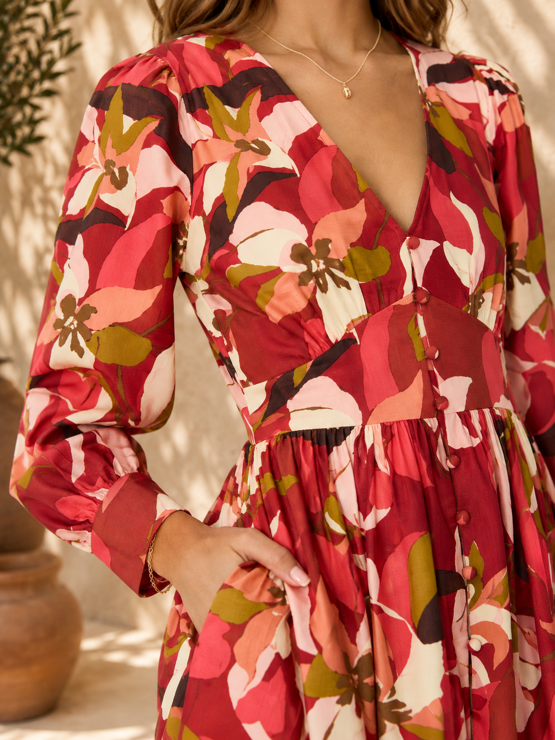 Abstract Floral Printed Midi Dress