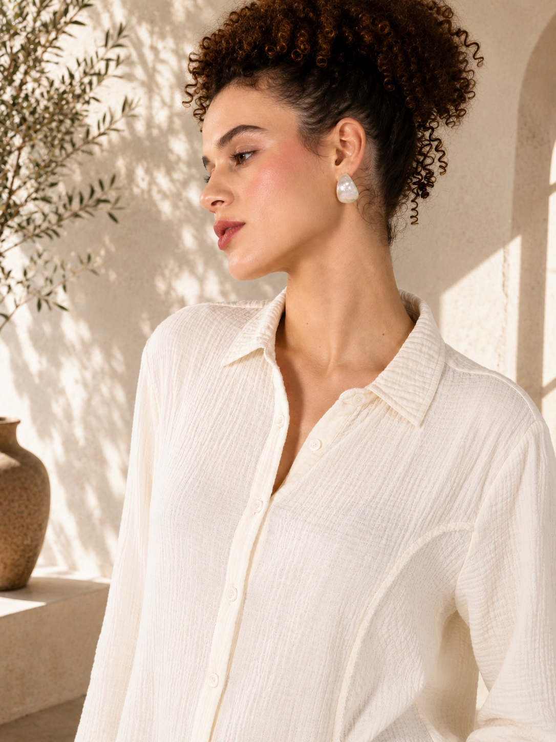 Ivory Textured Cotton Relaxed Shirt