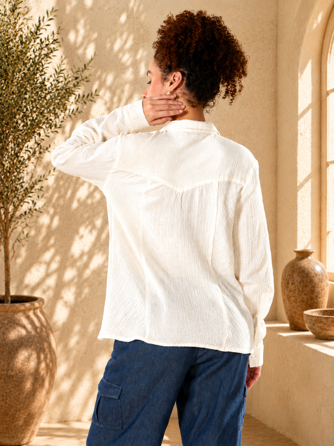 Ivory Textured Cotton Relaxed Shirt
