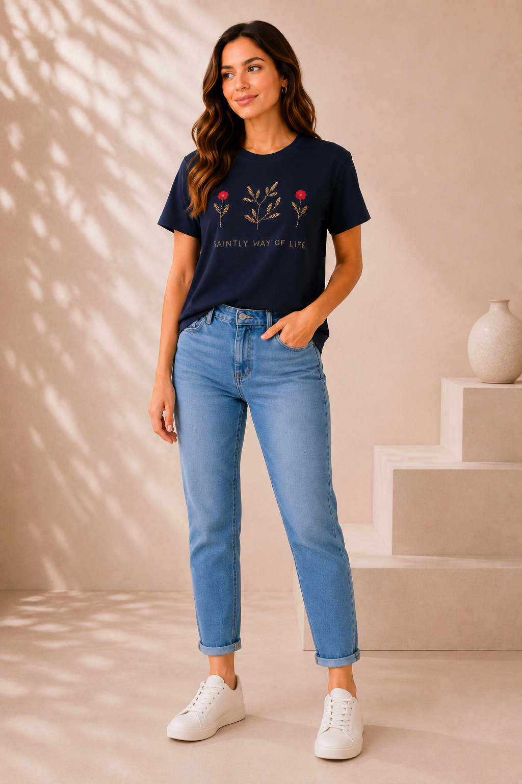Floral Embroidered Relaxed Fit Tee