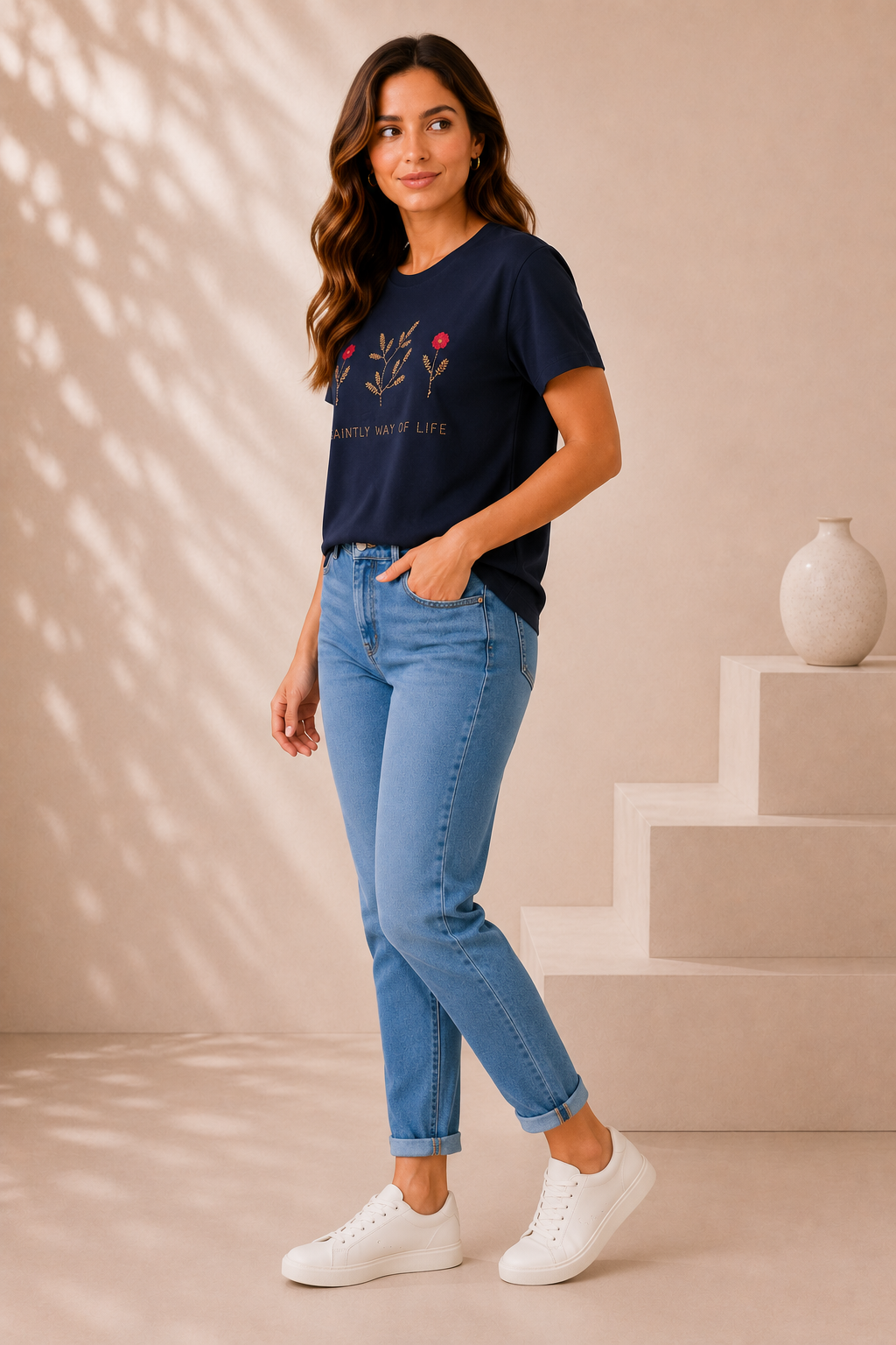 Floral Embroidered Relaxed Fit Tee