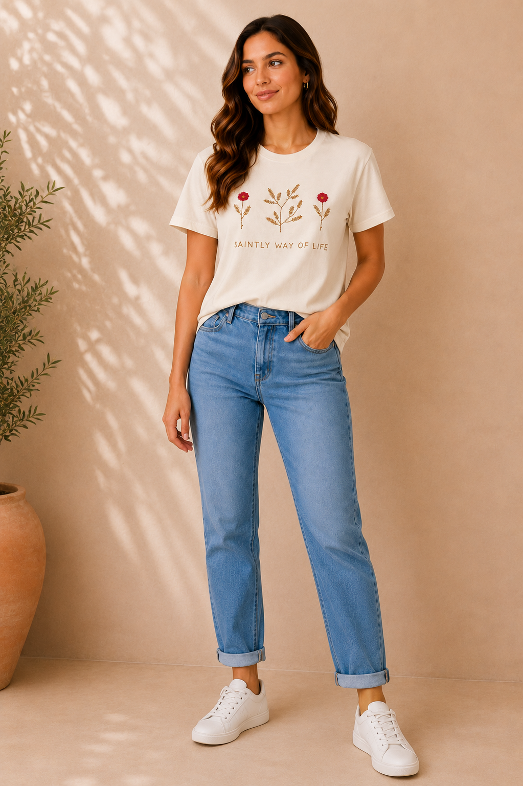Floral Embroidered Relaxed Fit Tee