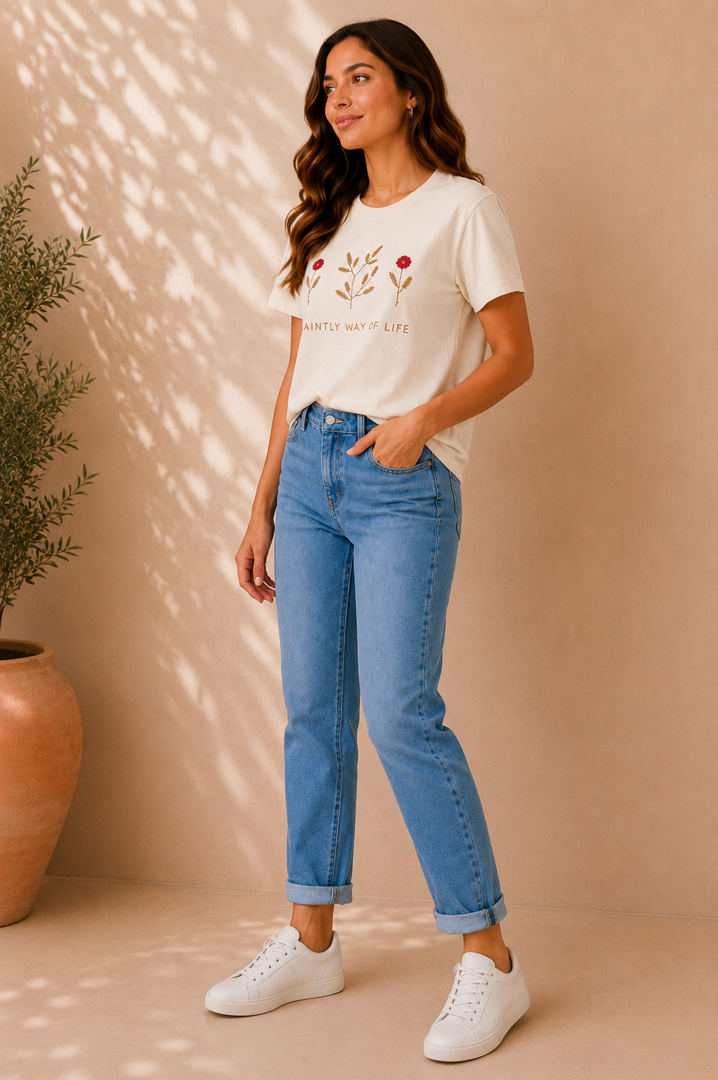 Floral Embroidered Relaxed Fit Tee