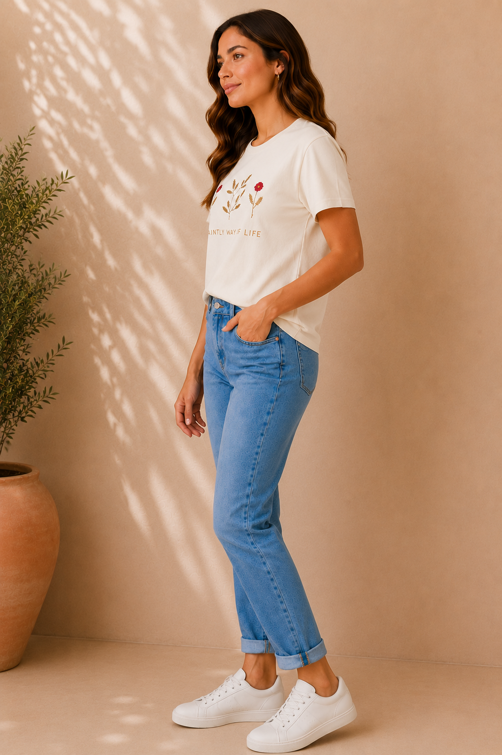 Floral Embroidered Relaxed Fit Tee