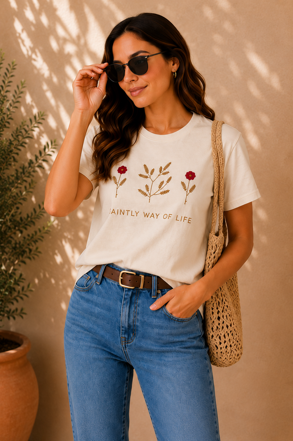 Floral Embroidered Relaxed Fit Tee